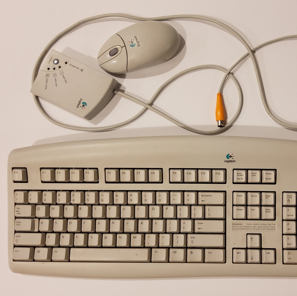 Vintage 1999 Logitech QWERTY Wireless Keyboard, Ball Mouse and Receiver